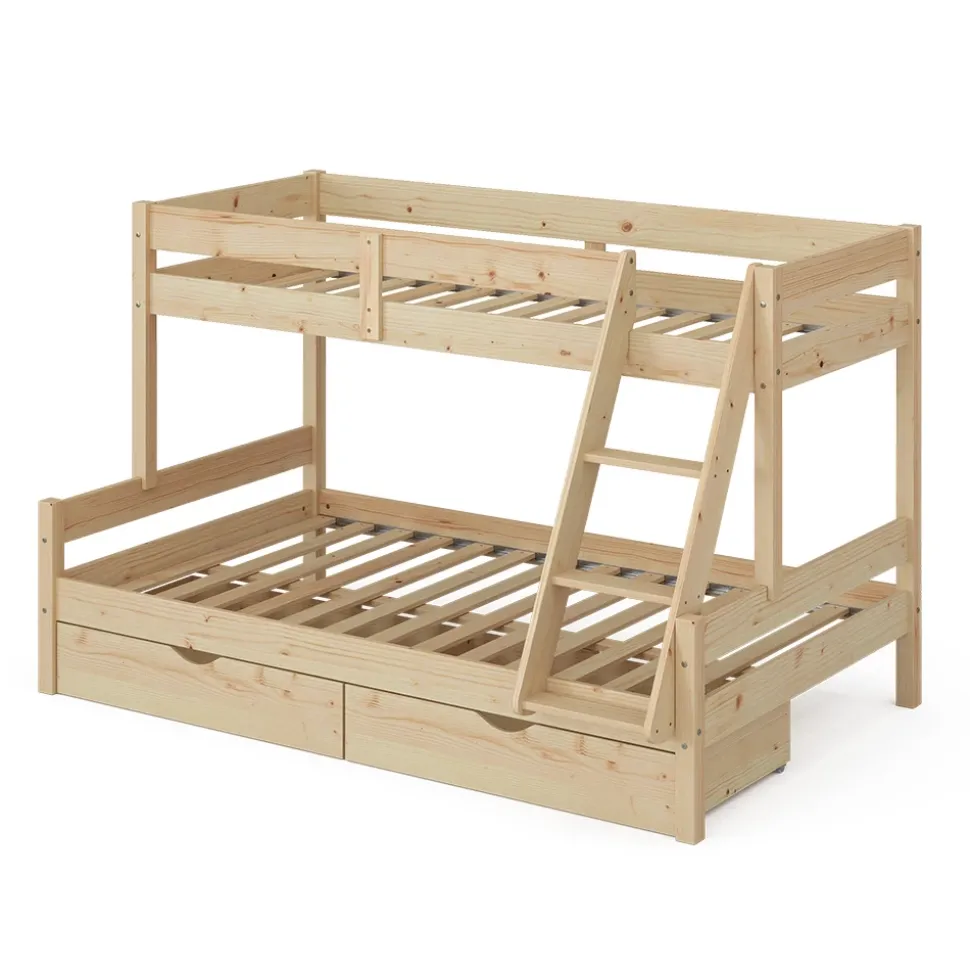 Etagenbett Everest Naturholz 120x200 / 80x200 cm mit Schubladen Vitalispa