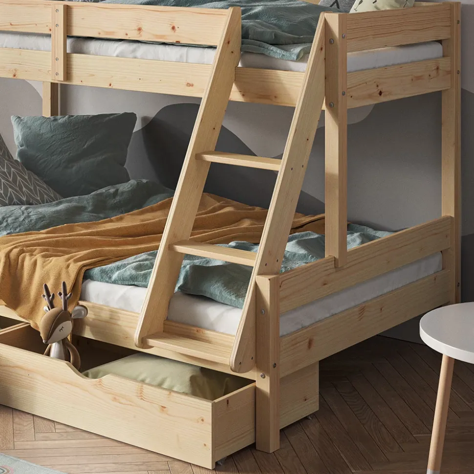 Etagenbett Everest Naturholz 120x200 / 80x200 cm mit Schubladen Vitalispa