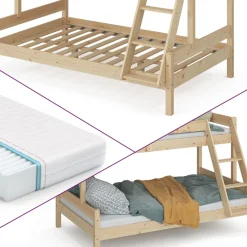 Etagenbett Everest Naturholz 120x200 / 80x200 cm mit 2 Matratzen Vitalispa