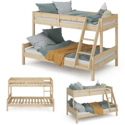 Etagenbett Everest Naturholz 120x200 / 80x200 cm mit 2 Matratzen Vitalispa