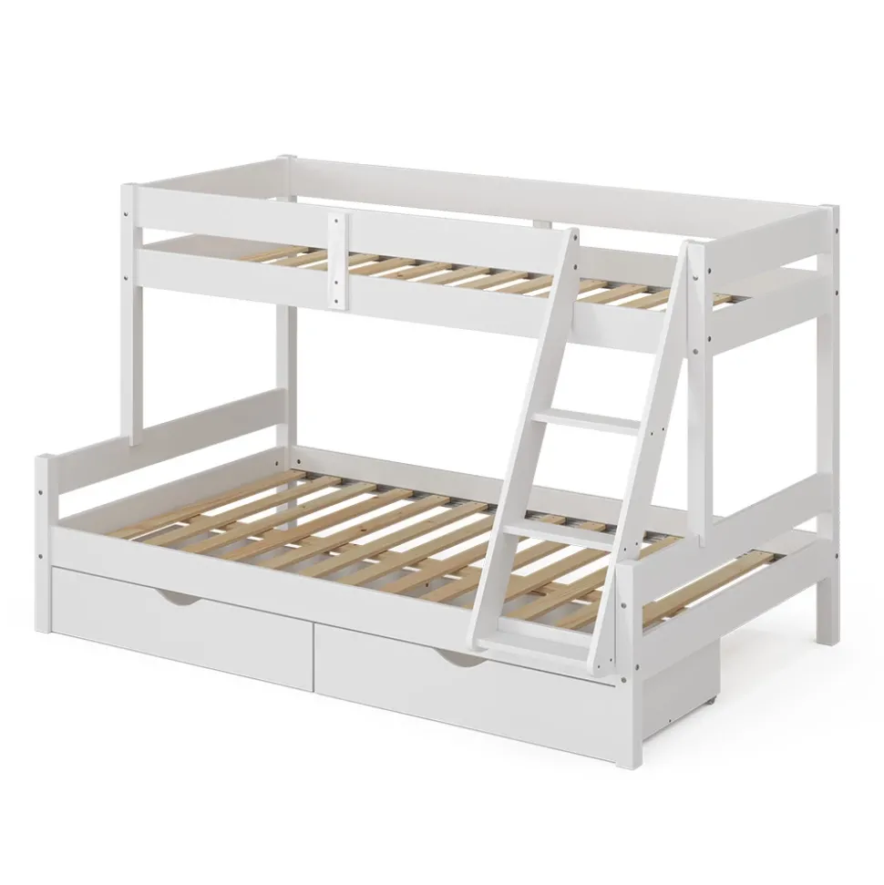 Etagenbett Everest Weiß 120x200 / 80x200 cm mit Schubladen Vitalispa