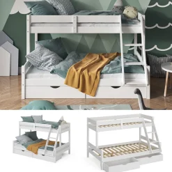 Etagenbett Everest Weiß 120x200 / 80x200 cm mit Schubladen Vitalispa