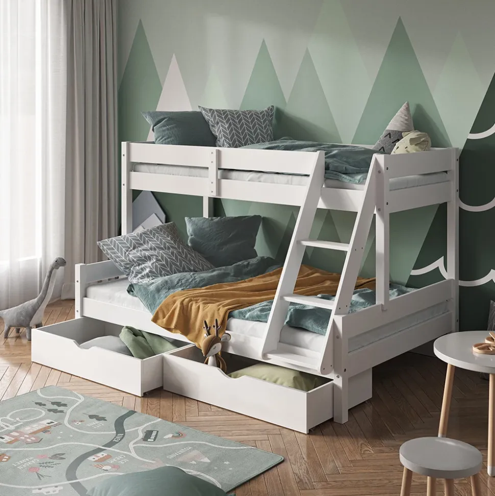 Etagenbett Everest Weiß 120x200 / 80x200 cm mit Schubladen Vitalispa