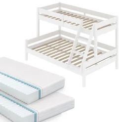 Etagenbett Everest Weiß 140x200 / 90x200 cm mit 2 Matratzen Vitalispa