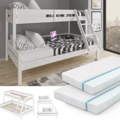 Etagenbett Everest Weiß 140x200 / 90x200 cm mit 2 Matratzen Vitalispa
