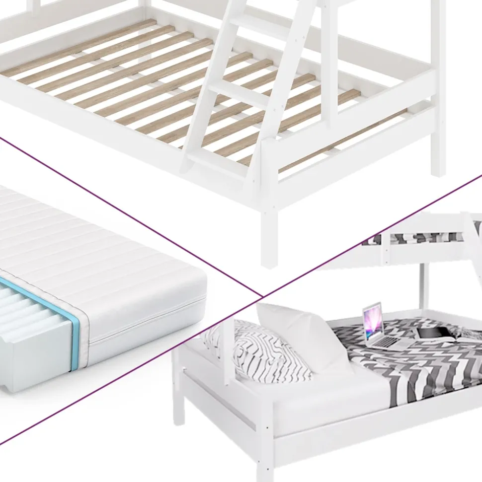 Etagenbett Everest Weiß 140x200 / 90x200 cm mit 2 Matratzen Vitalispa
