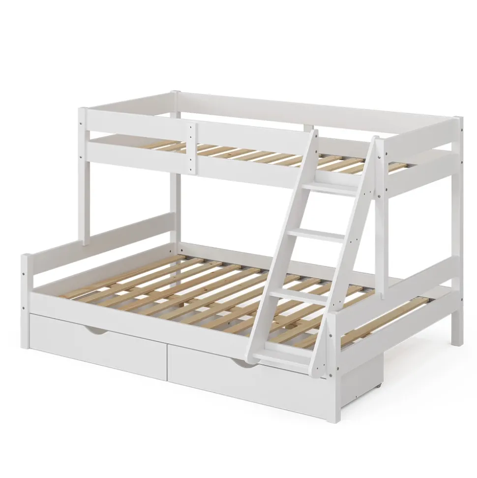 Etagenbett Everest Weiß 140x200 / 90x200 cm mit Schubladen Vitalispa