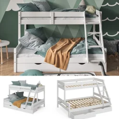 Etagenbett Everest Weiß 140x200 / 90x200 cm mit Schubladen Vitalispa