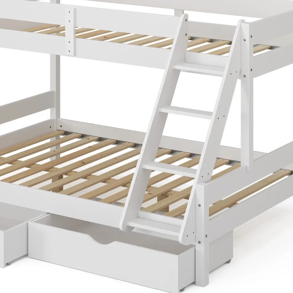 Etagenbett Everest Weiß 140x200 / 90x200 cm mit Schubladen Vitalispa