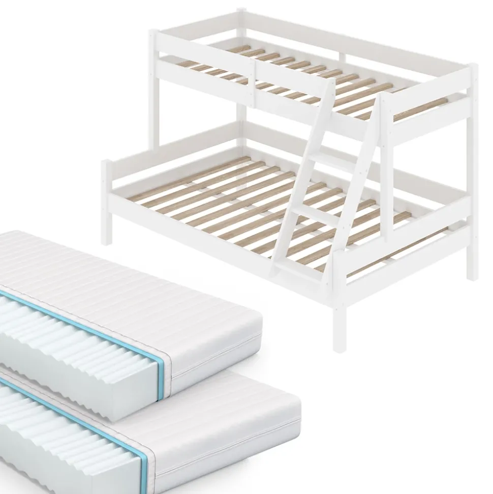 Etagenbett Everest Weiß 120x200 / 80x200 cm mit 2 Matratzen Vitalispa