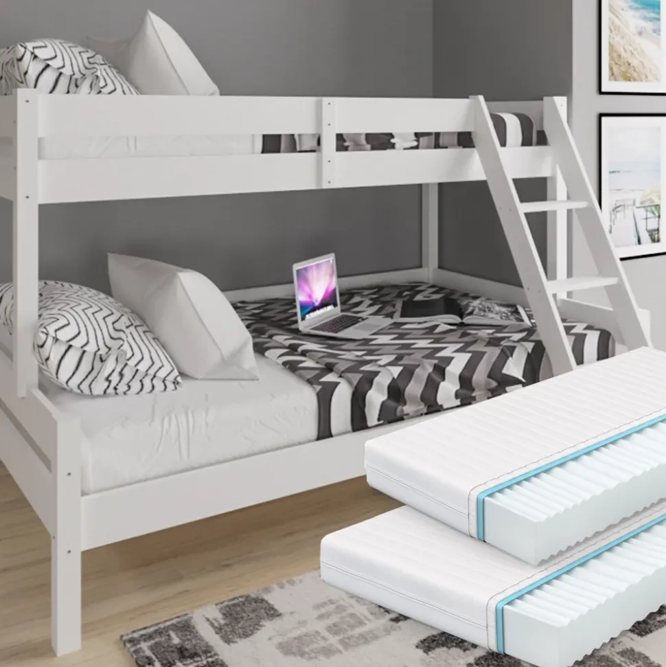 Etagenbett Everest Weiß 120x200 / 80x200 cm mit 2 Matratzen Vitalispa