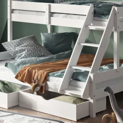 Etagenbett Everest Weiß 140x200 / 90x200 cm mit 2 Matratzen und 2 Schubkästen Vitalispa