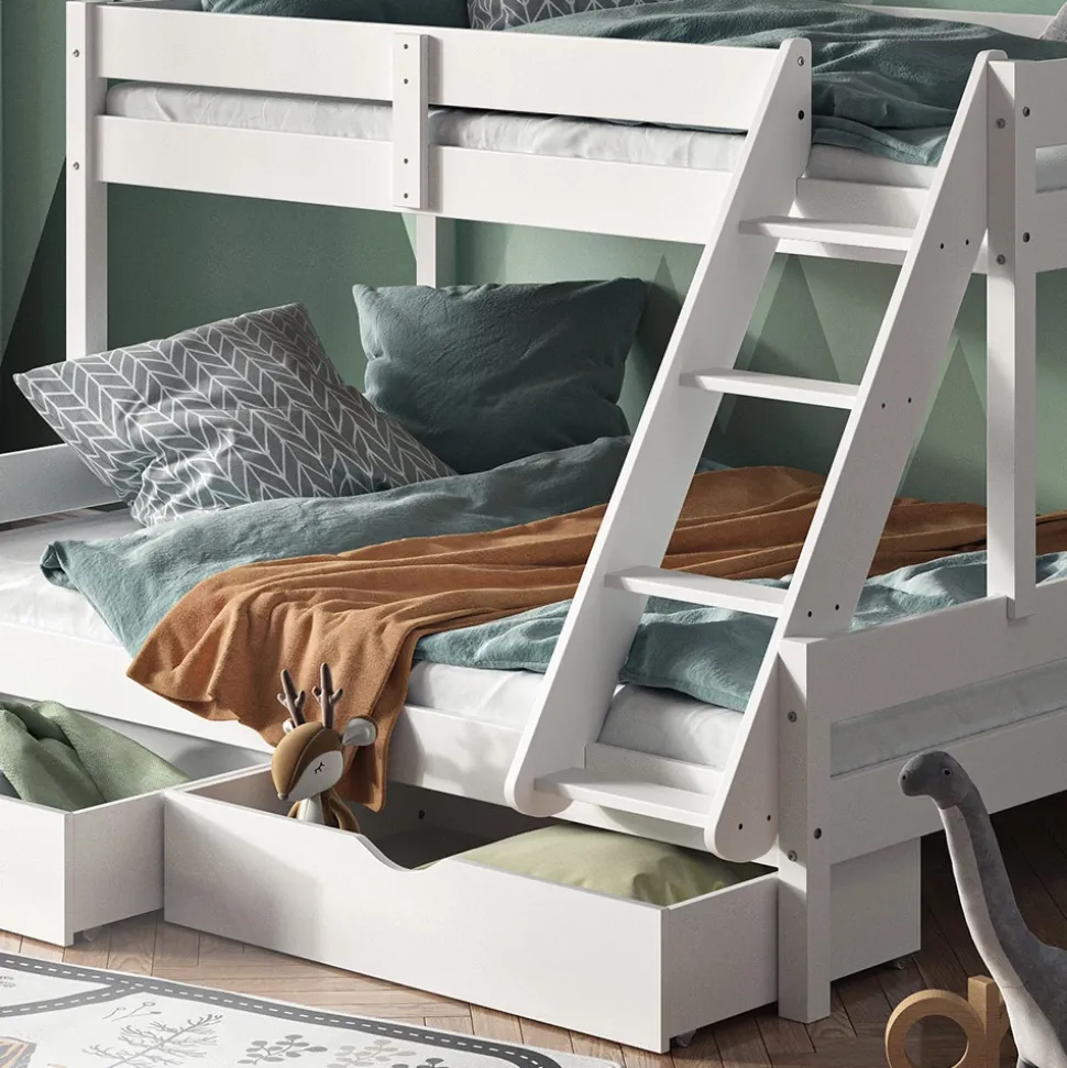 Etagenbett Everest Weiß 140x200 / 90x200 cm mit 2 Matratzen und 2 Schubkästen Vitalispa