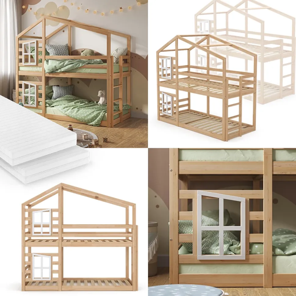 Etagenbett Maja Braun 90x200 cm mit 2 Matratzen Vitalispa