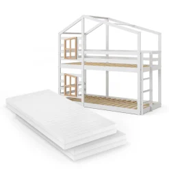 Etagenbett Maja Weiß 90x200 cm mit 2 Matratzen Vitalispa