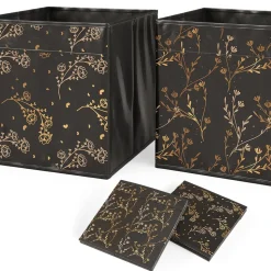 Faltbox Schwarz/Gold (Floral) 30 x 30 cm 2er Set Option2 Vicco