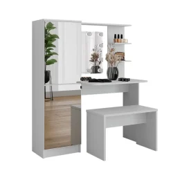 Frisierkommode Jasmin Weiß 123 cm mit LED-Beleuchtung und Bank Vicco