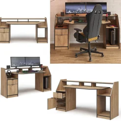 Gaming-Tisch Joel Goldkraft Eiche 179.8 x 65.5 cm mit 1 Schublade und 1 Tür Vicco