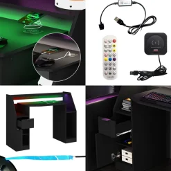 Gaming-Tisch Tails Schwarz 123 x 45 cm mit LED & QI Vicco