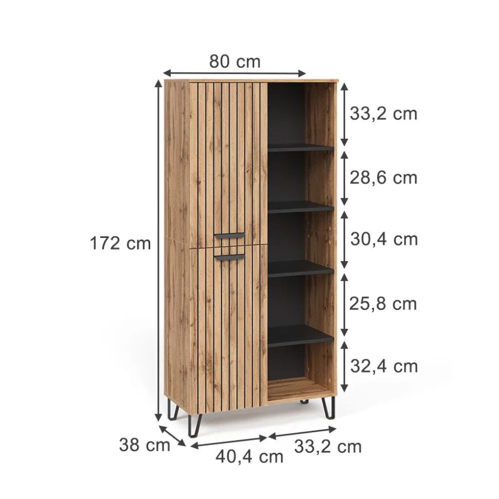 Garderobe Amber Eiche Wotan 80 x 172 cm mit 5 offenen Fächern Vicco