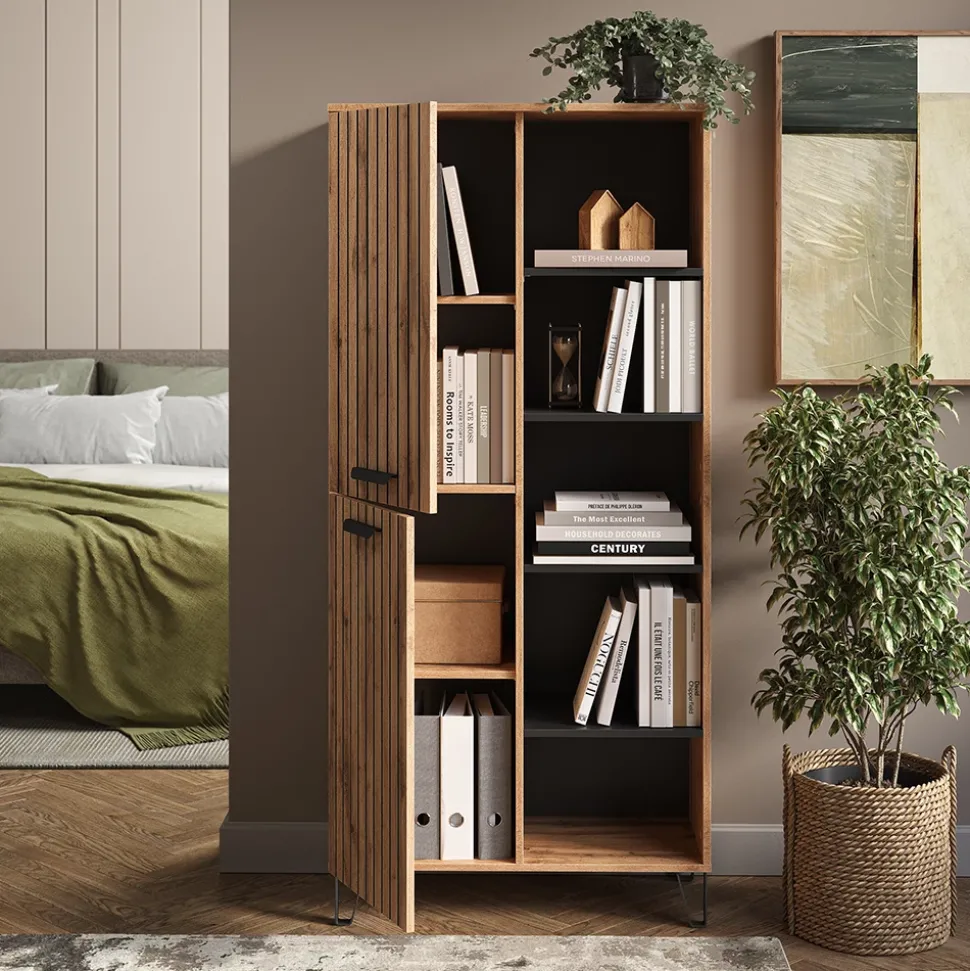 Garderobe Amber Eiche Wotan 80 x 172 cm mit 5 offenen Fächern Vicco