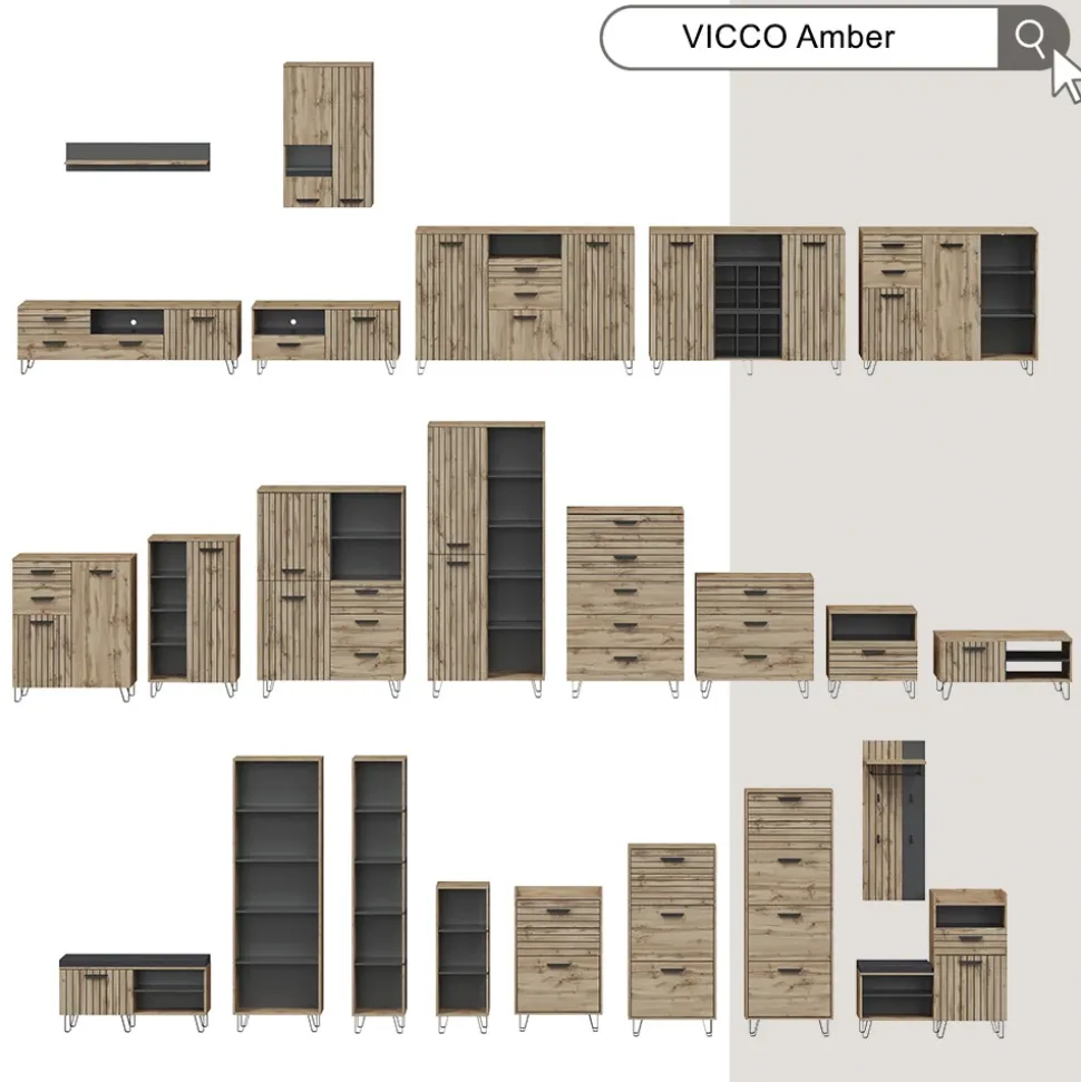 Garderobe Amber Eiche Wotan 80 x 172 cm mit 5 offenen Fächern Vicco