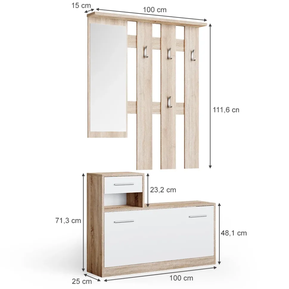 Garderobe Billy Weiß/Sonoma 25 x 191 cm Vicco
