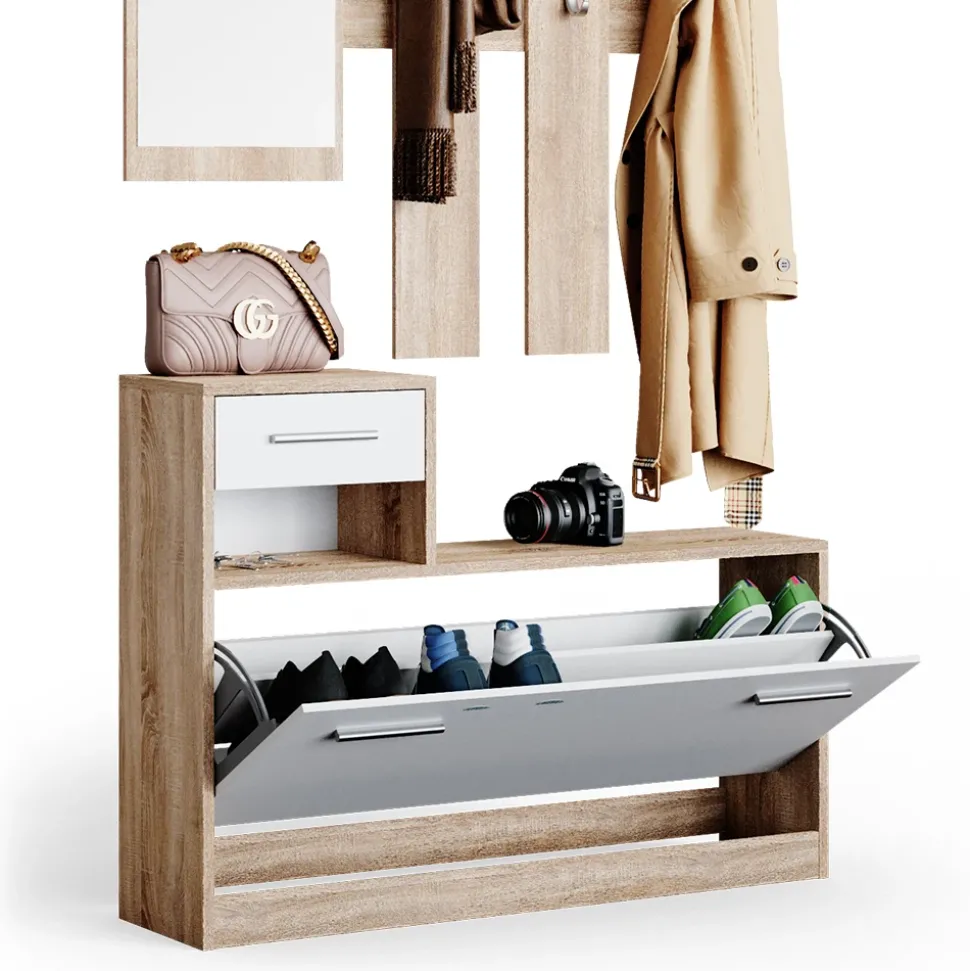 Garderobe Billy Weiß/Sonoma 25 x 191 cm Vicco