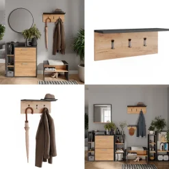 Garderobe mit Hutablage Orlando Anthrazit/Goldkraft Eiche 60 x 21.6 cm Vicco