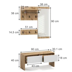 Garderobe Selena Weiß/Artisan 90 x 40 cm 4 Teile Vicco