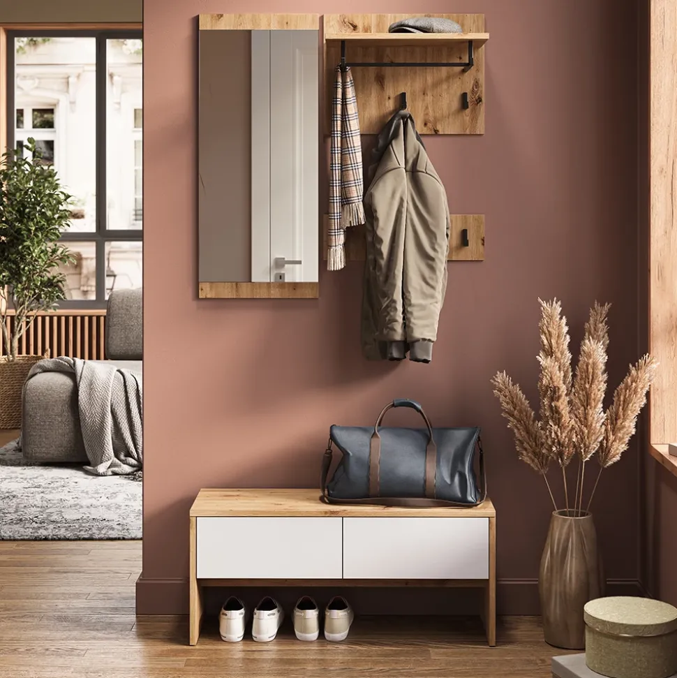 Garderobe Selena Weiß/Artisan 90 x 40 cm 4 Teile Vicco