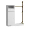 Garderobenschrank Liria Weiß/Bambus 100 x 145 cm mit Schublade Vicco