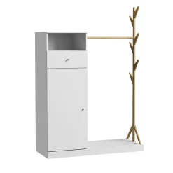 Garderobenschrank Liria Weiß/Bambus 100 x 145 cm mit Schublade Vicco