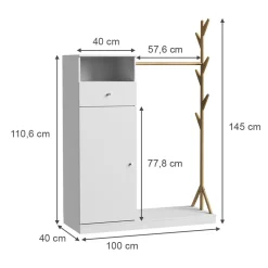 Garderobenschrank Liria Weiß/Bambus 100 x 145 cm mit Schublade Vicco