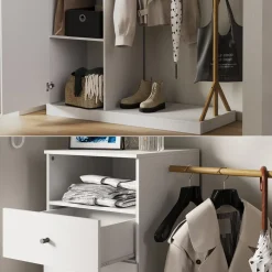 Garderobenschrank Liria Weiß/Bambus 100 x 145 cm mit Schublade Vicco