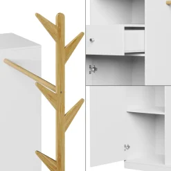 Garderobenschrank Liria Weiß/Bambus 100 x 145 cm mit Schublade Vicco