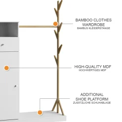 Garderobenschrank Liria Weiß/Bambus 100 x 145 cm mit Schublade Vicco