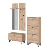 Garderobenset Siri Goldkraft Eiche Set mit Wandgarderoben, Sitzbank und Schuhschrank Vicco