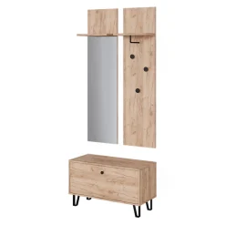Garderobenset Siri Goldkraft Eiche Set mit Wandgarderoben und Sitzbank Vicco