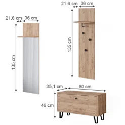 Garderobenset Siri Goldkraft Eiche Set mit Wandgarderoben und Sitzbank Vicco