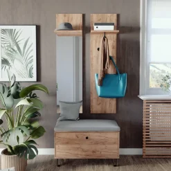 Garderobenset Siri Goldkraft Eiche Set mit Wandgarderoben und Sitzbank Vicco