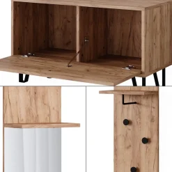 Garderobenset Siri Goldkraft Eiche Set mit Wandgarderoben und Sitzbank Vicco