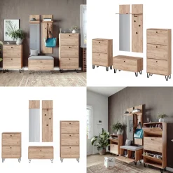 Garderobenset Siri Goldkraft Eiche Set mit Garderoben, Sitzbank und Schuhschränken Vicco