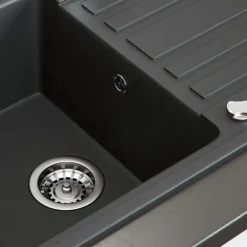 Granitspüle Schwarz 76.5 x 46 cm mit Armatur Schwarz Bergström