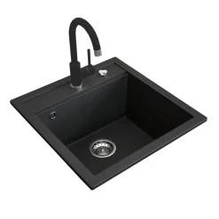 Granitspüle mit Armatur Schwarz 49 x 50 cm mit Armatur Schwarz Bergström