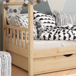 Hausbett Design Naturholz 90x200 cm mit 2 Schubladen Vitalispa