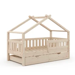 Hausbett Design Naturholz 80x160 cm mit Gästebett Vitalispa