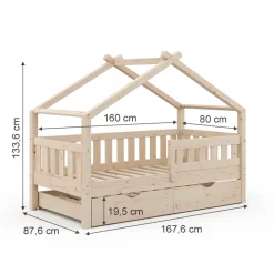 Hausbett Design Naturholz 80x160 cm mit Gästebett Vitalispa