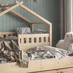 Hausbett Design Naturholz 80x160 cm mit Gästebett Vitalispa