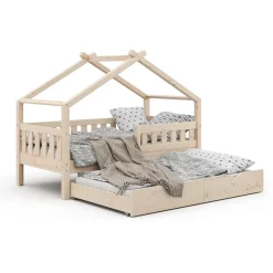 Hausbett Design Naturholz 80x160 cm mit Gästebett Vitalispa